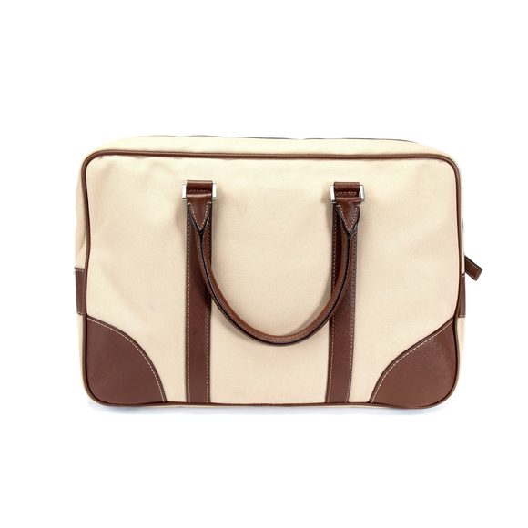 Prada Beige Canvas and Saffiano Leather Briefcase Bag - Picture 6 of 9